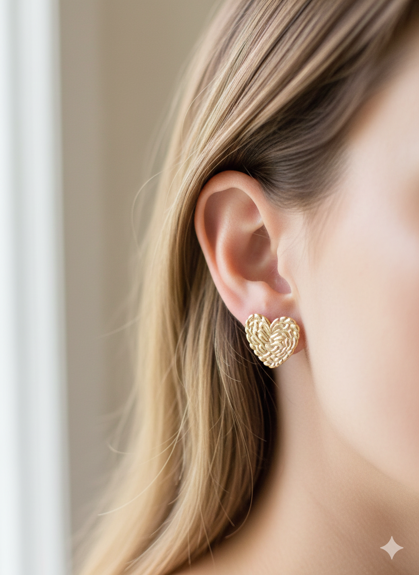 62867 Textured Heart Studs - Image 1